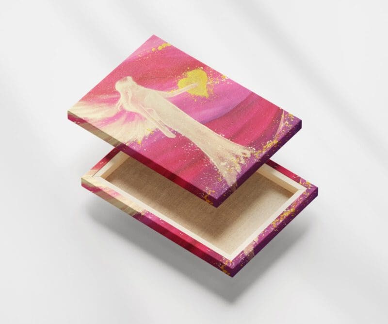 Schutzengel Bild "Liebe" Engel Leinwanddruck in Pink mit Herz – Bild 2