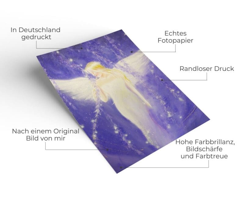 Verträumtes Engel Poster "Aus einem Traum" Gefühlvolles Schutzengelbild in zarten Lila Tönen – Bild 3