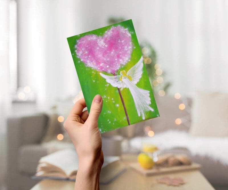Zauberhaftes Engel Poster "Berührt durch Liebe" in leuchtenden Farben - hoffnungsvolles Schutzengelbild in Grünen Tönen – Bild 6
