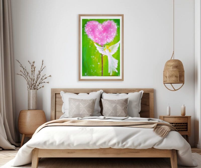 Zauberhaftes Engel Poster "Berührt durch Liebe" in leuchtenden Farben - hoffnungsvolles Schutzengelbild in Grünen Tönen – Bild 8