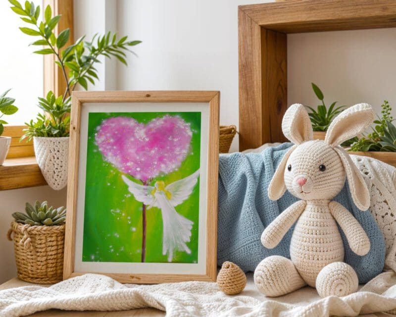 Zauberhaftes Engel Poster "Berührt durch Liebe" in leuchtenden Farben - hoffnungsvolles Schutzengelbild in Grünen Tönen – Bild 12