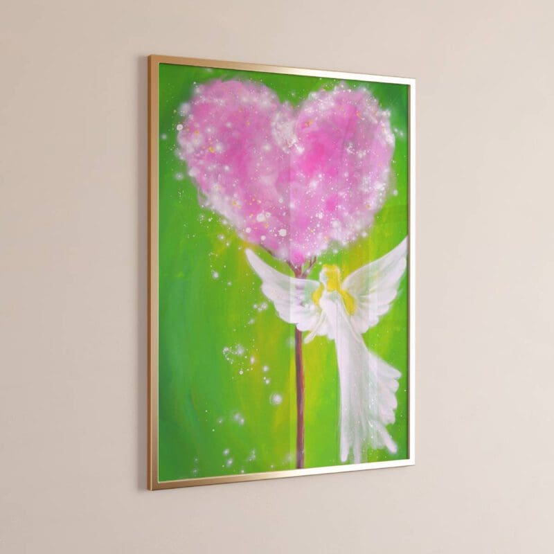 Zauberhaftes Engel Poster "Berührt durch Liebe" in leuchtenden Farben - hoffnungsvolles Schutzengelbild in Grünen Tönen – Bild 9