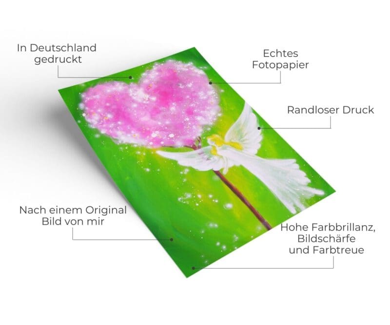 Zauberhaftes Engel Poster "Berührt durch Liebe" in leuchtenden Farben - hoffnungsvolles Schutzengelbild in Grünen Tönen – Bild 2