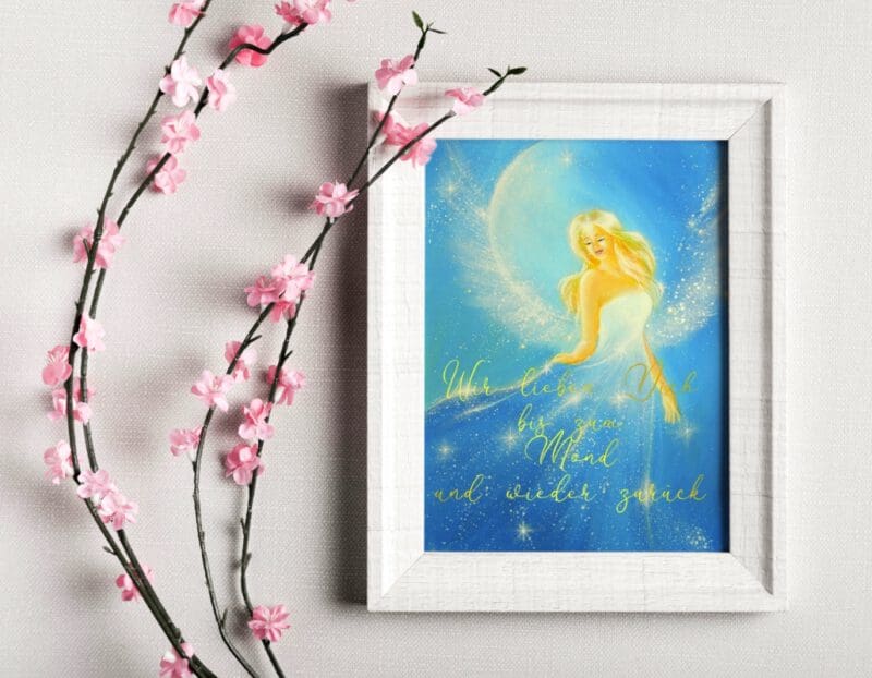 Engel Foto Poster "Wir lieben Dich bis zum Mond ..."
