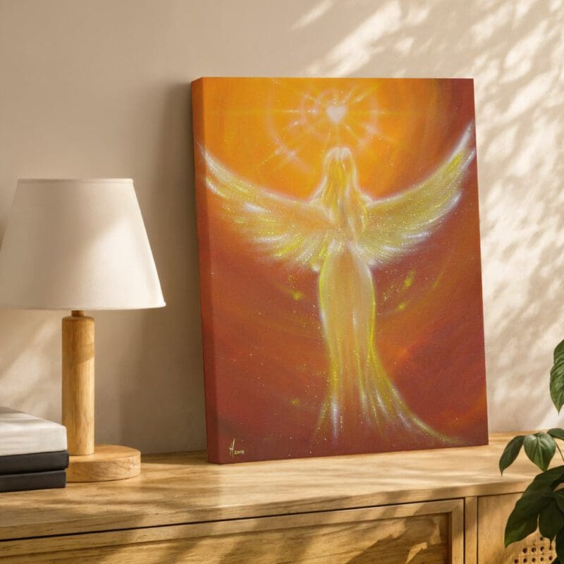 Strahlendes Engelbild auf Leinwand "Das Herz weiß es" Lichtvolles Schutzengel Wandbild – Bild 7
