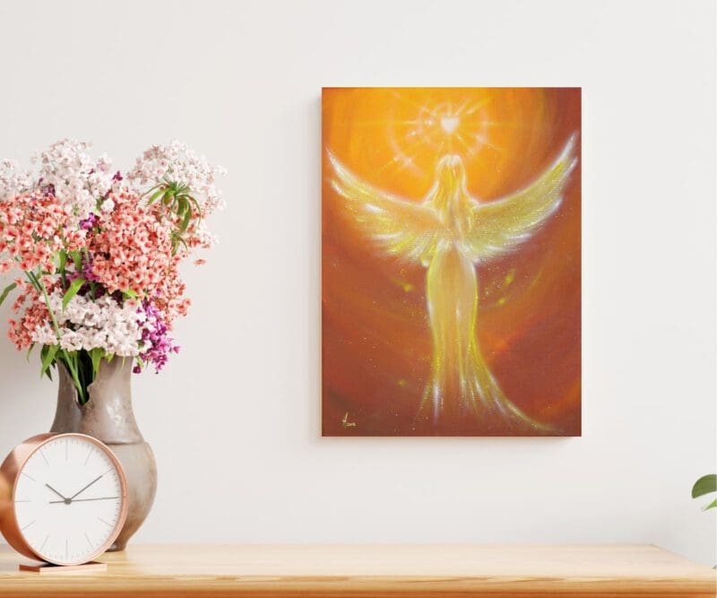 Strahlendes Engelbild auf Leinwand "Das Herz weiß es" Lichtvolles Schutzengel Wandbild – Bild 4