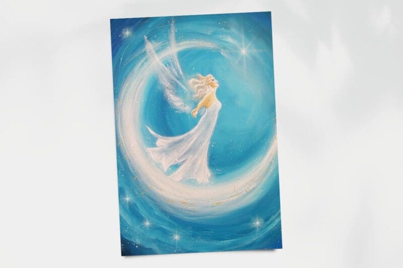 Engel Poster: "Das ist mein Traum" Schutzengel mit Mond für Stärke, Mut und Kraft