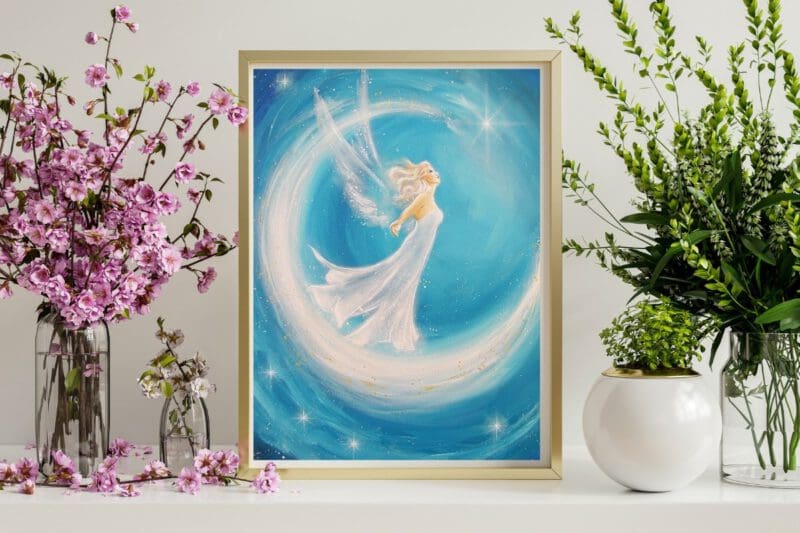 Engel Poster: "Das ist mein Traum" Schutzengel mit Mond für Stärke, Mut und Kraft – Bild 3