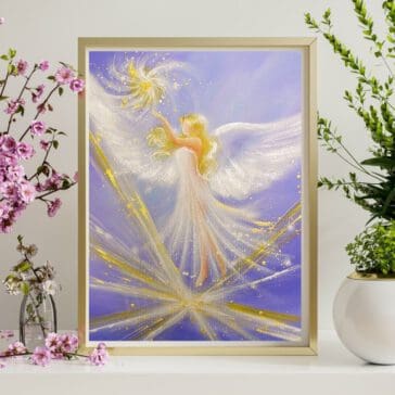 Engel Poster in lila: "Der Weg der Liebe" Spirituelles gefühlvolles Schutzengelbild