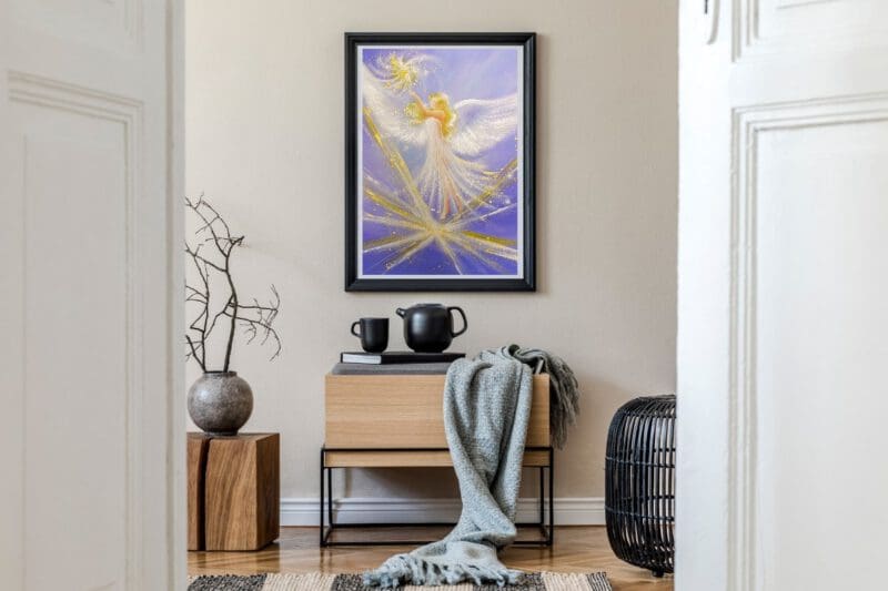 Engel Poster in lila: "Der Weg der Liebe" Spirituelles gefühlvolles Schutzengelbild – Bild 2