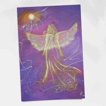 Engel Poster "Die Seele berühren" Gefühlvolles Engelbild in lila Tönen