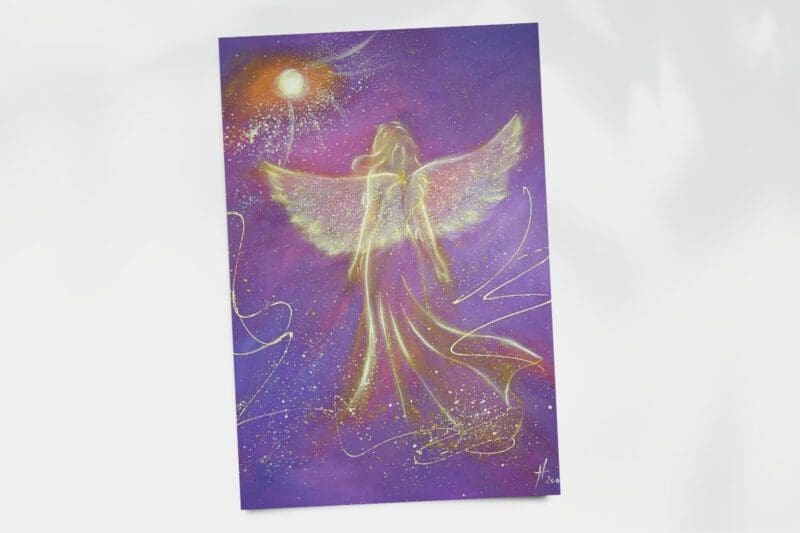 Engel Poster "Die Seele berühren" Gefühlvolles Engelbild in lila Tönen