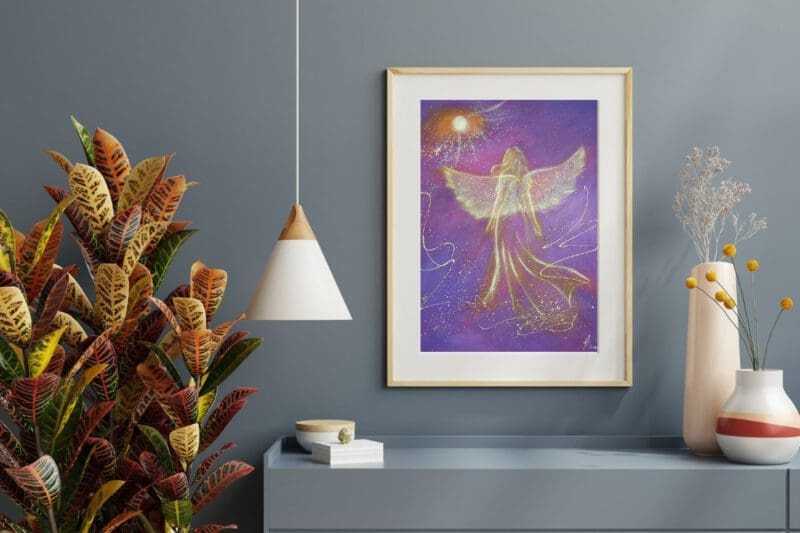 Engel Poster "Die Seele berühren" Gefühlvolles Engelbild in lila Tönen – Bild 2