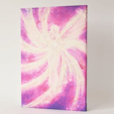 Engel Leinwanddruck "Die Engelliebe fühlen" Wandbild in lila Tönen