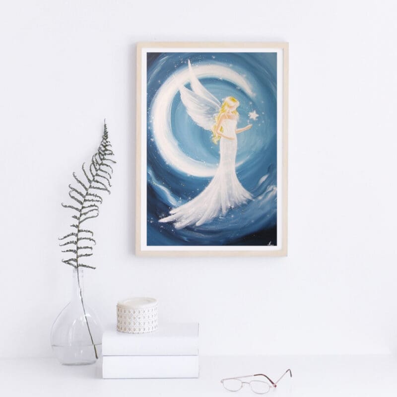 Engel Poster: "Ein Teil von Dir" modernes Engelbild mit Mond