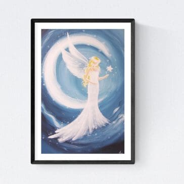 Schutzengel Bild Kunstfoto: "Ein Teil von Dir" Engelbild in Blau mit Mond