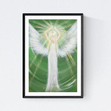 Hochglanz Engelbild: "Engelslicht" Engel Kunstfoto in Grün 20x30cm