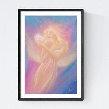 Engelbild Kunstfoto: "Erblühen" Engel für Rahmen mit Blüte