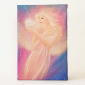 Engel Wandbild "Erblühen" Druck auf Leinwand mit Blüte