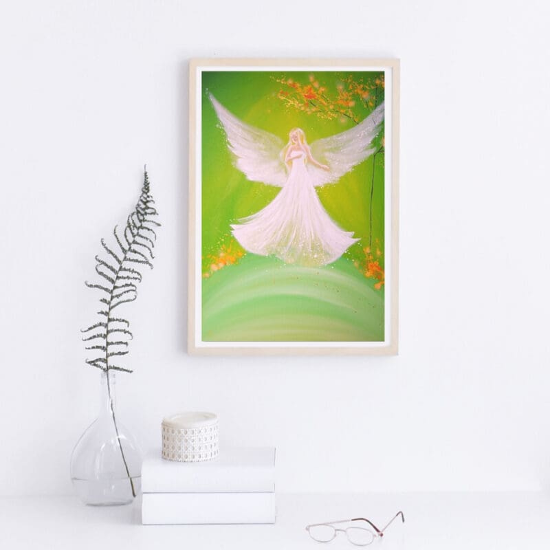 Engel Bild Poster: "Frühlingsgefühle" Schutzengelbild in Grün