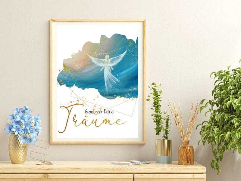 Engel Kunstfoto mit Text "Glaub an Deine Träume"