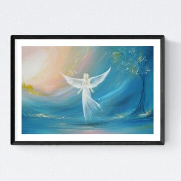 Engelbild Kunstfoto: "Glaub an Deine Träume" Hochglanz Foto für Bilderrahmen