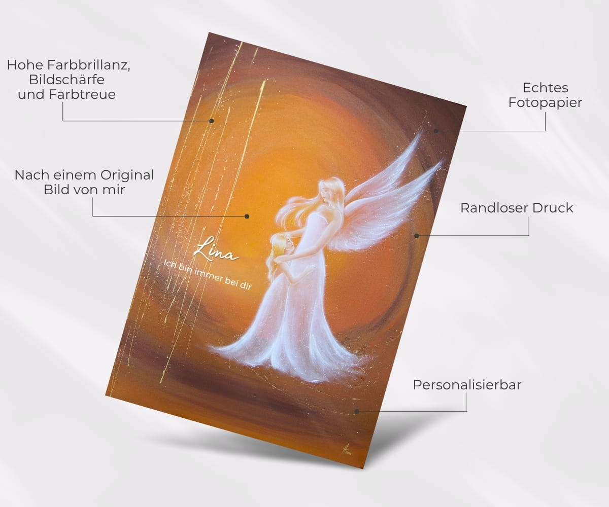 Engel Poster mit Kind: "Ich bin da" Schutzengelbild mit Kind voller Nähe und Geborgenheit – Bild 2