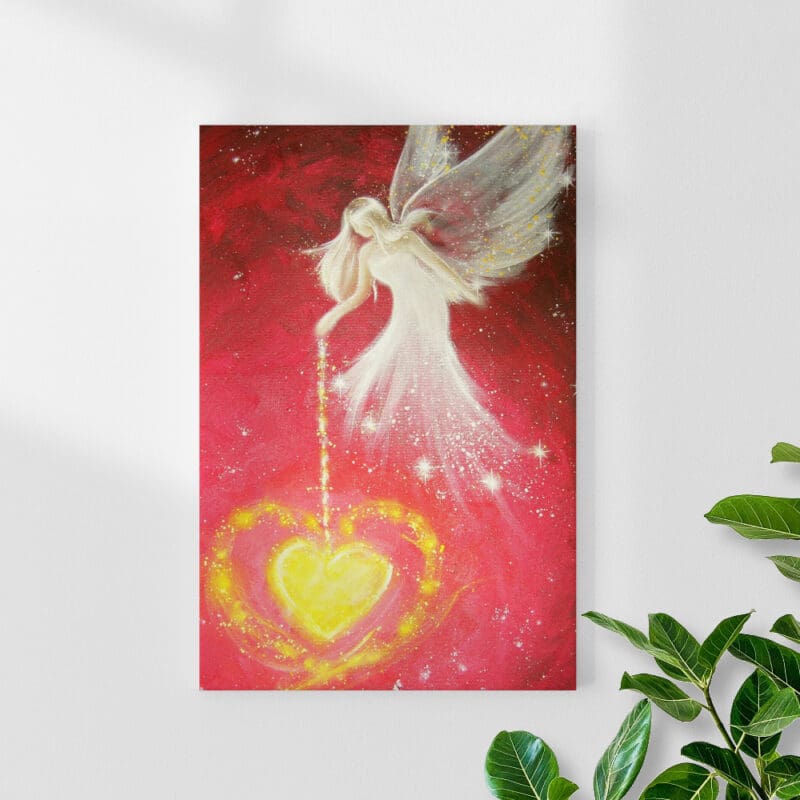 Engelbild "Ich schenke Dir Liebe" Schutzengel mit Herz in roten Tönen