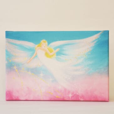 Engelbild auf Leinwand "Ich bin glücklich" Wandbild in 20x30cm