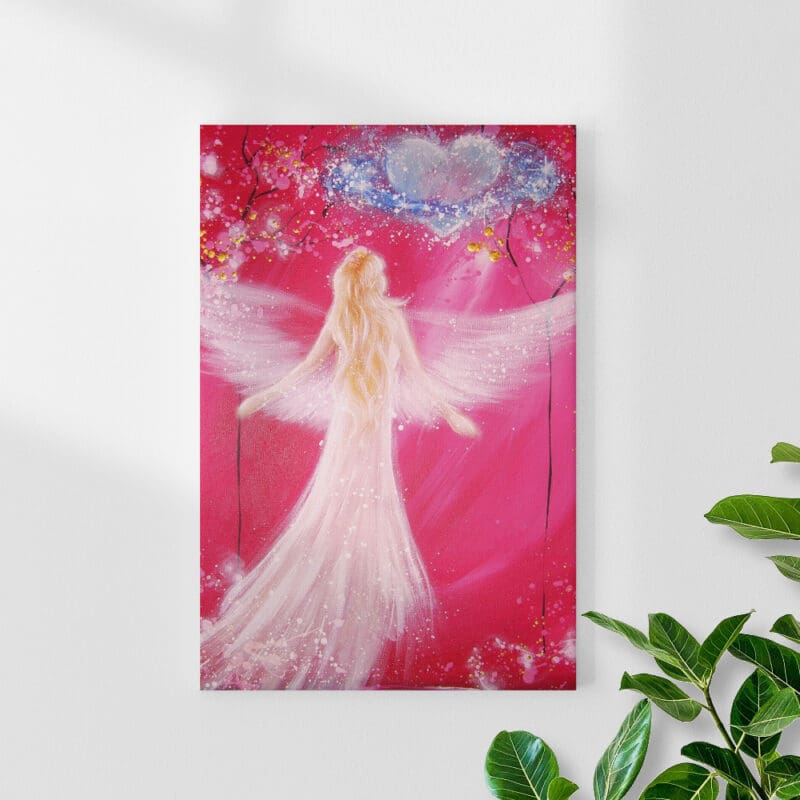 Engel Wandbild "Kosmische Liebe" Leinwanddruck mit Herz