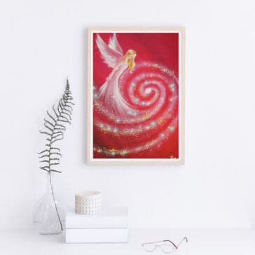 Engelbild Poster "Kosmischer Schutzengel" modernes Engel Bild in Rot