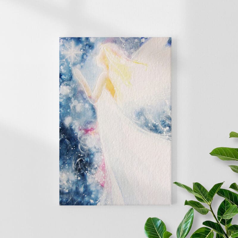 Engel Leinwandbild "Kosmisches Licht" in Blau mit Stern 20x30cm