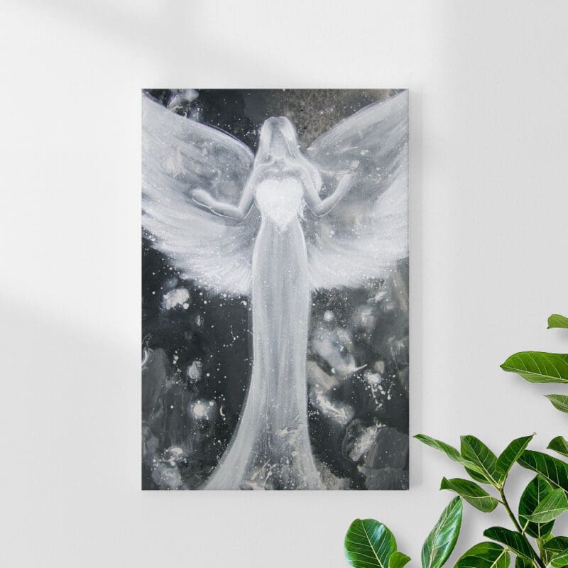 Engel Leinwandbild in Grau "Kraft der Liebe" Druck in 20x30cm