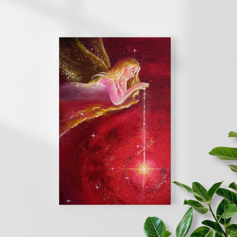 Schutz Engelbild Leinwanddruck "Leuchtet für Dich" Wandbild in Rot