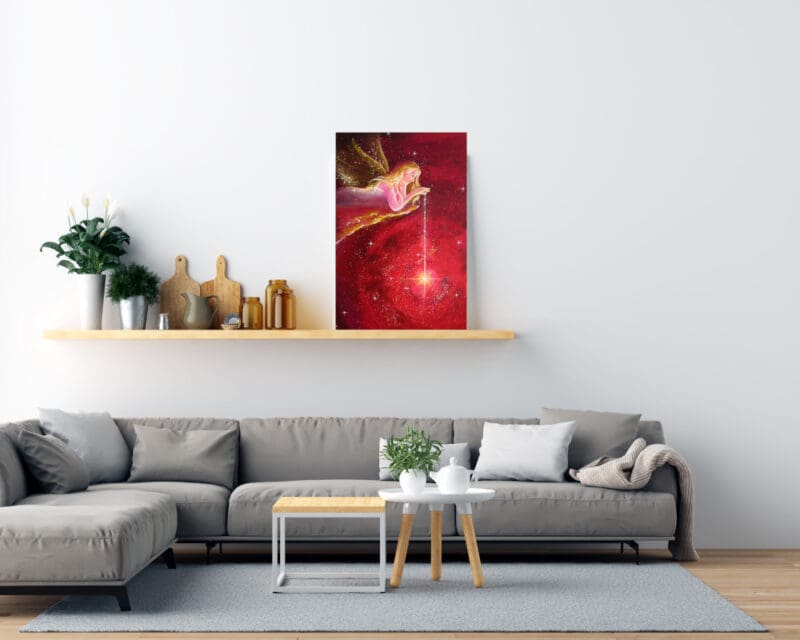 Schutz Engelbild Leinwanddruck "Leuchtet für Dich" Wandbild in Rot – Bild 3