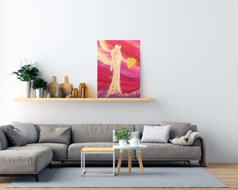 Schutzengel Bild "Liebe" Engel Leinwanddruck in Pink mit Herz – Bild 7