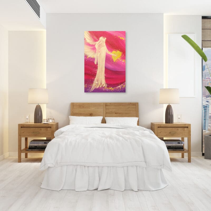 Schutzengel Bild "Liebe" Engel Leinwanddruck in Pink mit Herz – Bild 8