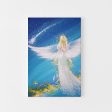 Engelbild "Meine Träume leben" Druck in Blau mit Sternschnuppe - 40x60cm