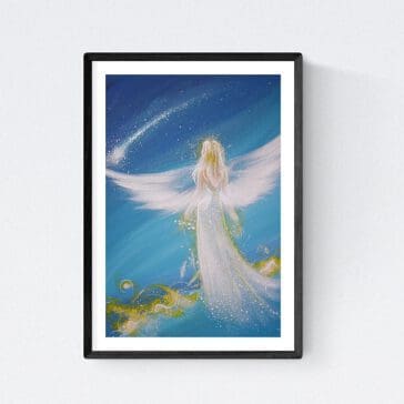 Kunstfoto Engelbild "Immer ein Licht" Wanddeko Tischdeko in Rot Gelb Weiß 