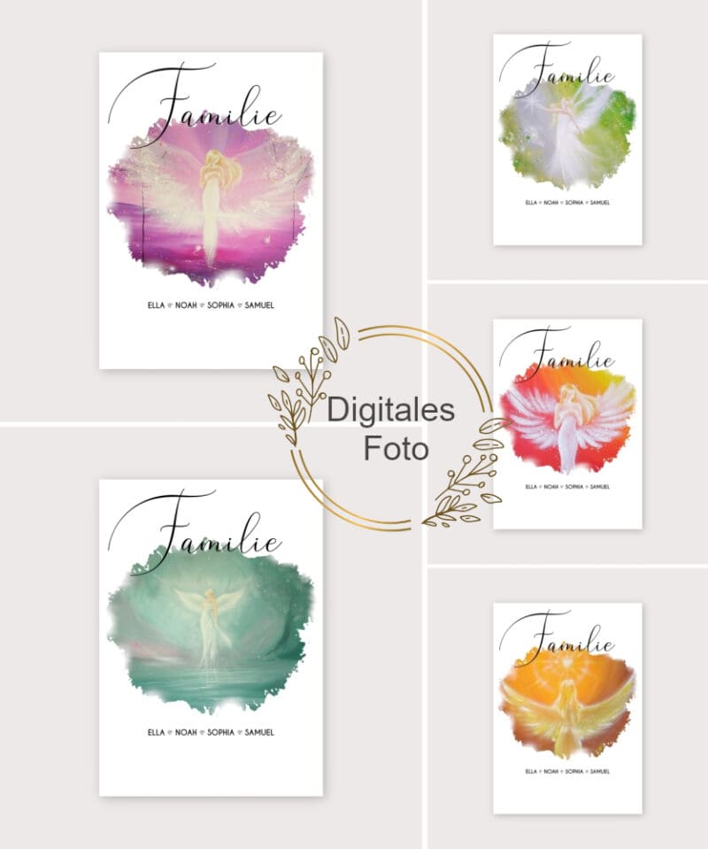 Personalisierter Engel Kunstdruck / Poster "Familie" A3