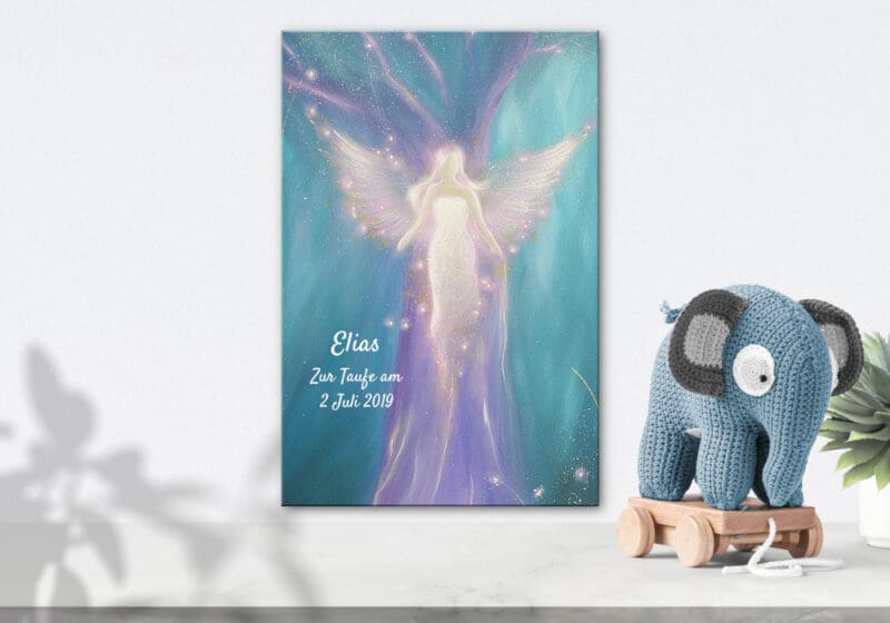 Engel Druck zur Taufe für Jungen -  zum Personalisieren in 20x30cm