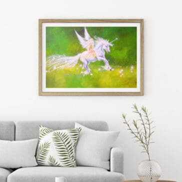 Engel Poster: "Wegbegleiter" Engelbild mit Einhorn