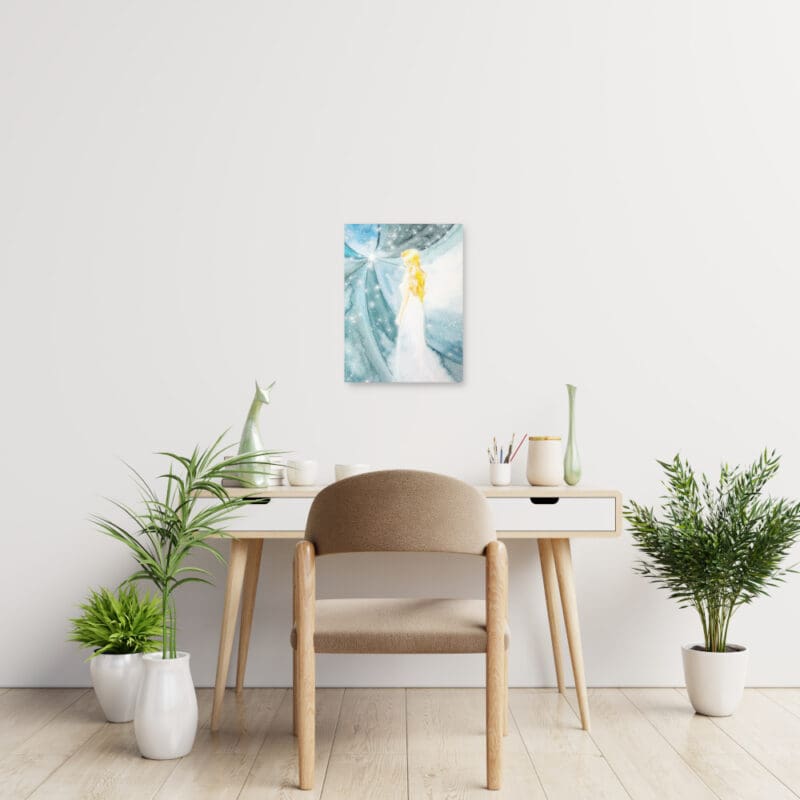 Engelbild in Blau mit vielen Sternen