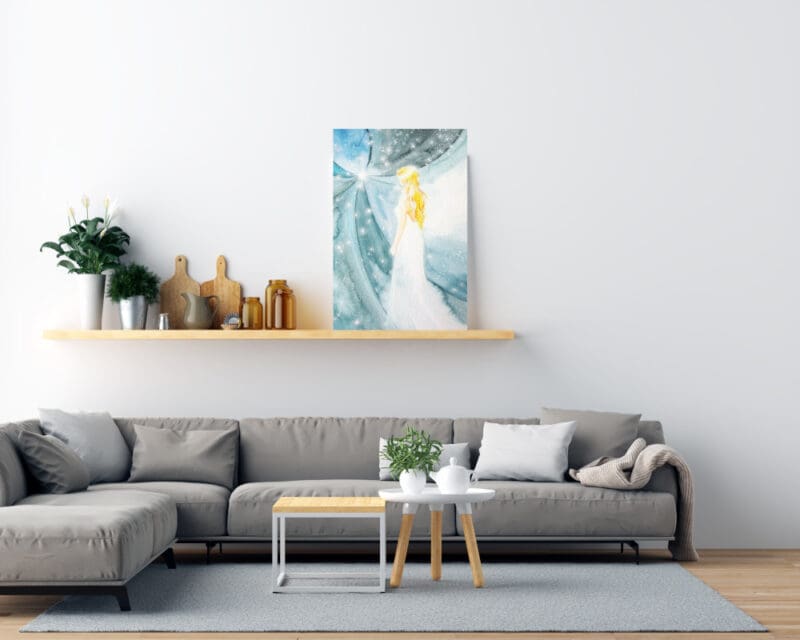 Engelbild in Blau mit vielen Sternen