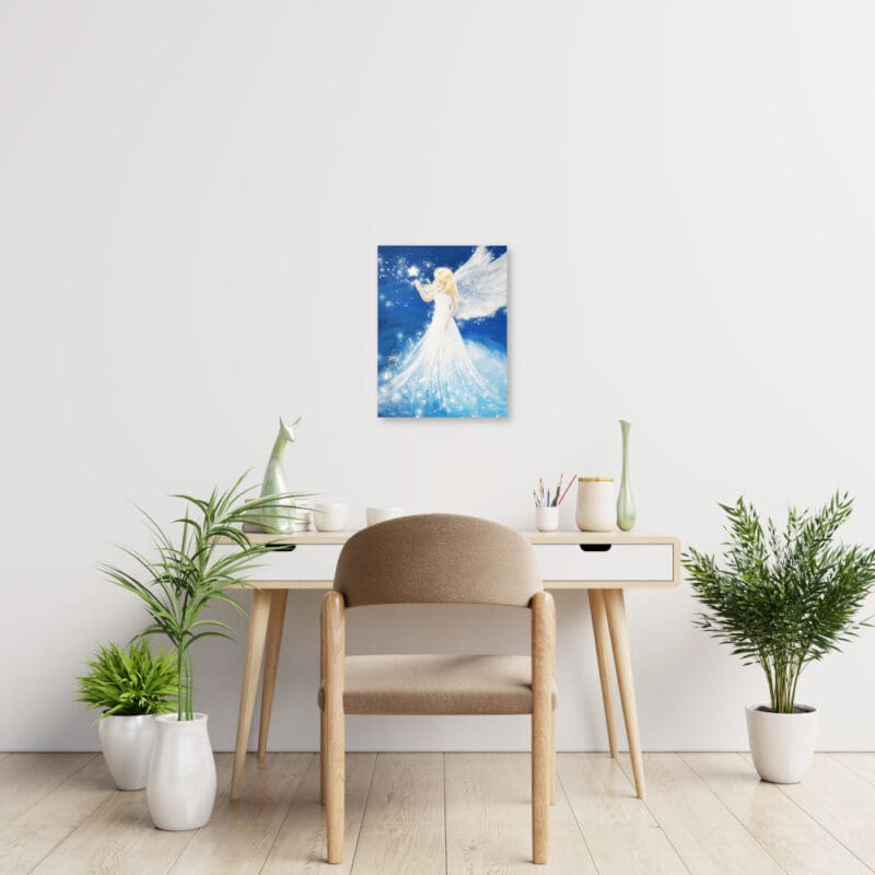 Engel Wandbild "Berührung der Sterne" Wanddeko in Blau mit Sternen – Bild 2
