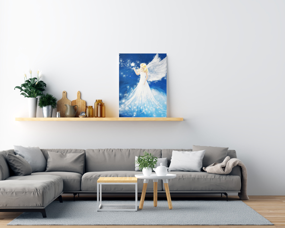 Engeldruck Wohnbild mit Sofa