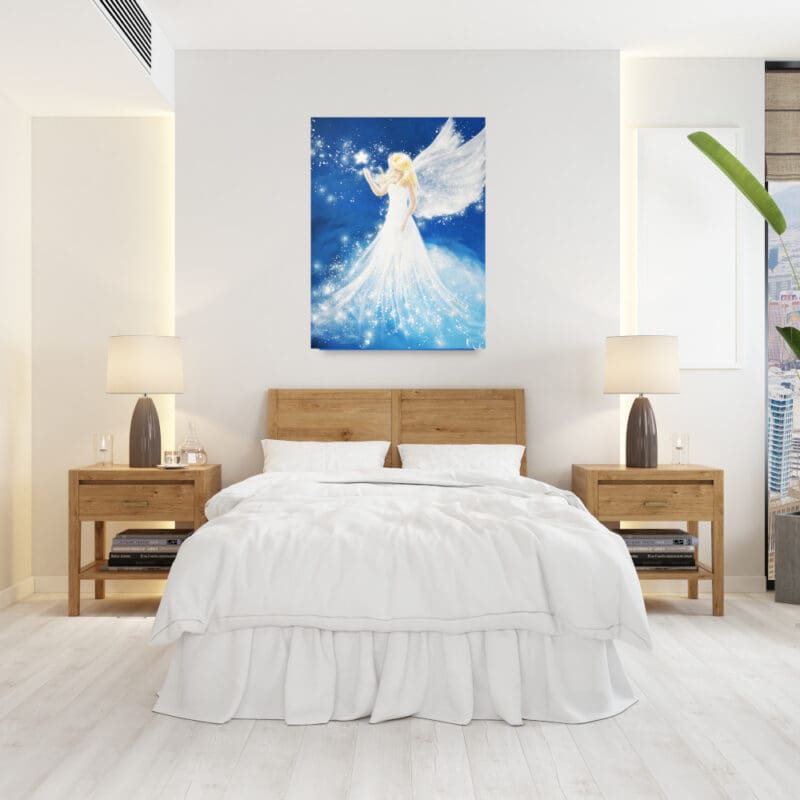 Engel Druck Wohnbild mit Bett