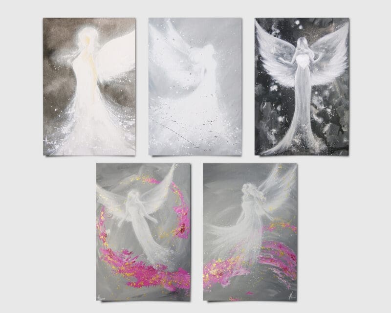 5 Engel Kunstfotos im Set - Spirituelle Engelbilder in Grautönen - Set 2 – Bild 2