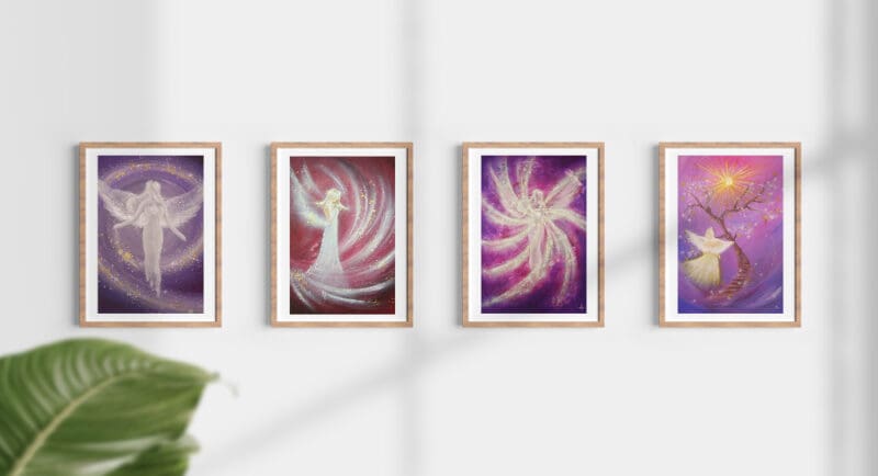 4 Engel Kunstfotos im Set - Spirituelle Engelbilder in lila Tönen - Set 3 – Bild 3