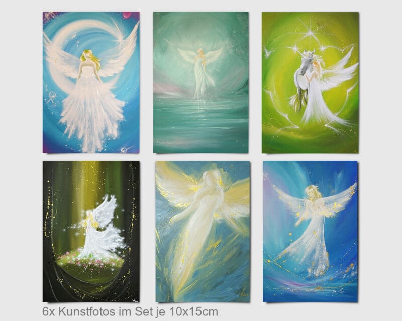 6 Engel Kunstfotos im Set - Spirituelle Engelbilder in günen und blauen Tönen - Set 4 – Bild 3